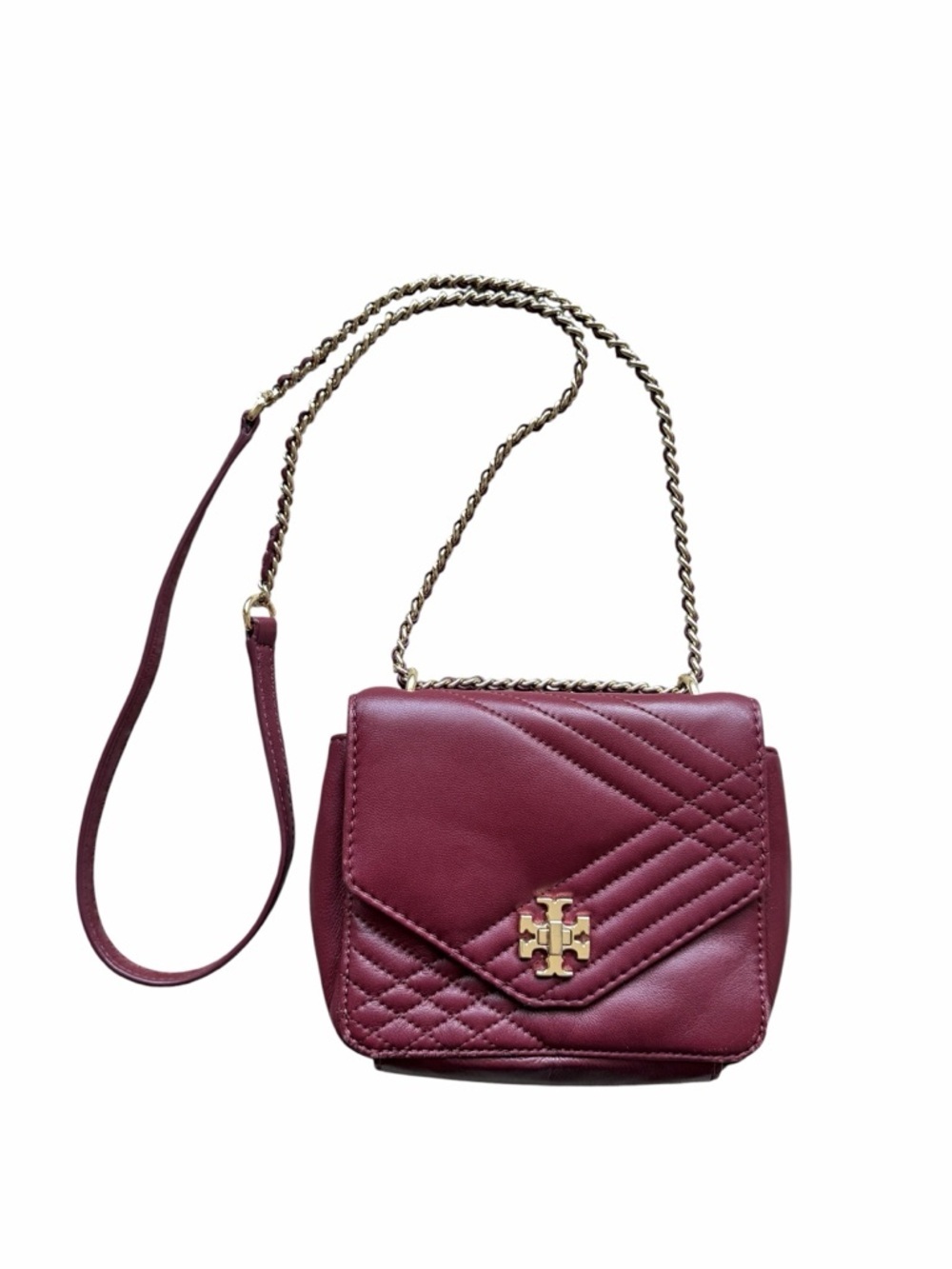 Tory Burch Mini Kira Quilted Leather Crossbody Bag in Red Agate Chevron